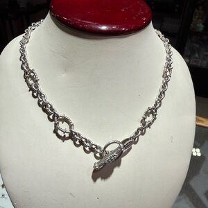 Judith Ripka 925 Sterling Textured Oval Link Diamonique CZ Toggle Necklace